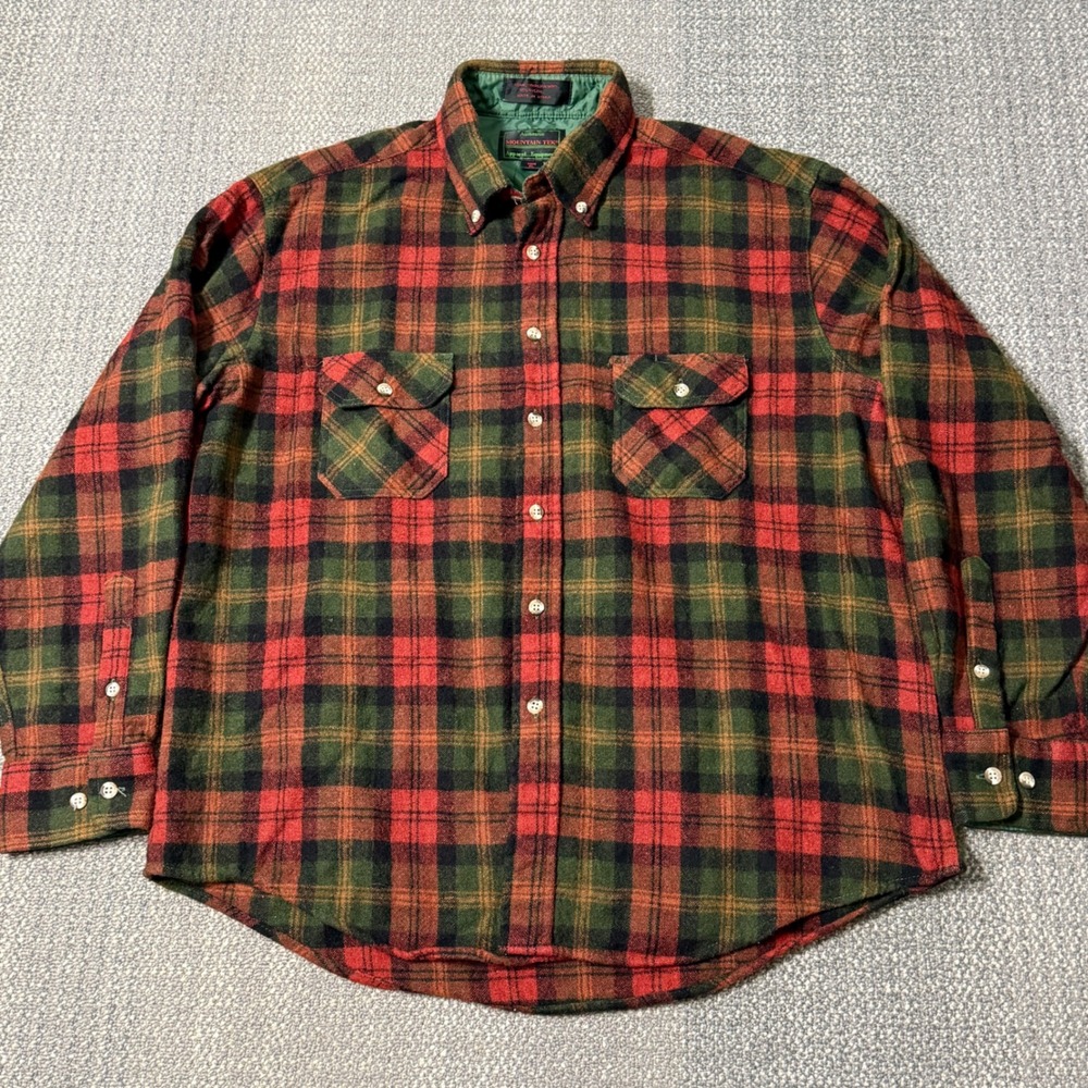 Vintage Mountain Tek Australian Wool Plaid Flannel Shirt XL‎ Red/Green Outdoors